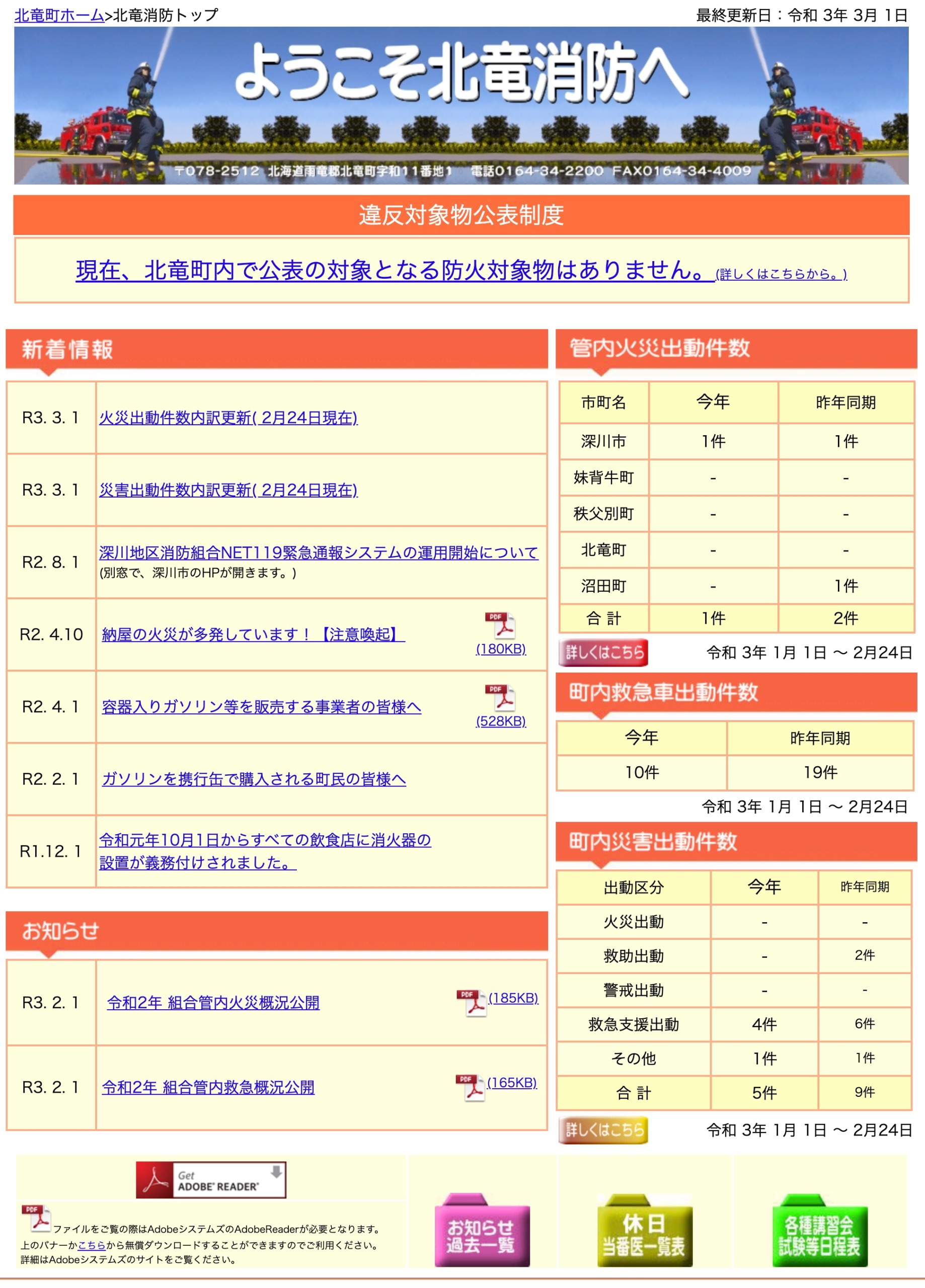 2021年2月分：火災・災害出動件数内訳更新【北竜消防】
