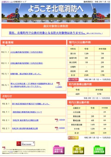2021年10月分：火災・災害出動件数内訳更新【北竜消防】