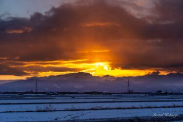 空をオレンジ色に染める太陽の光
