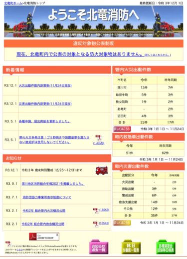 2021年11月分：火災・災害出動件数内訳更新【北竜消防】