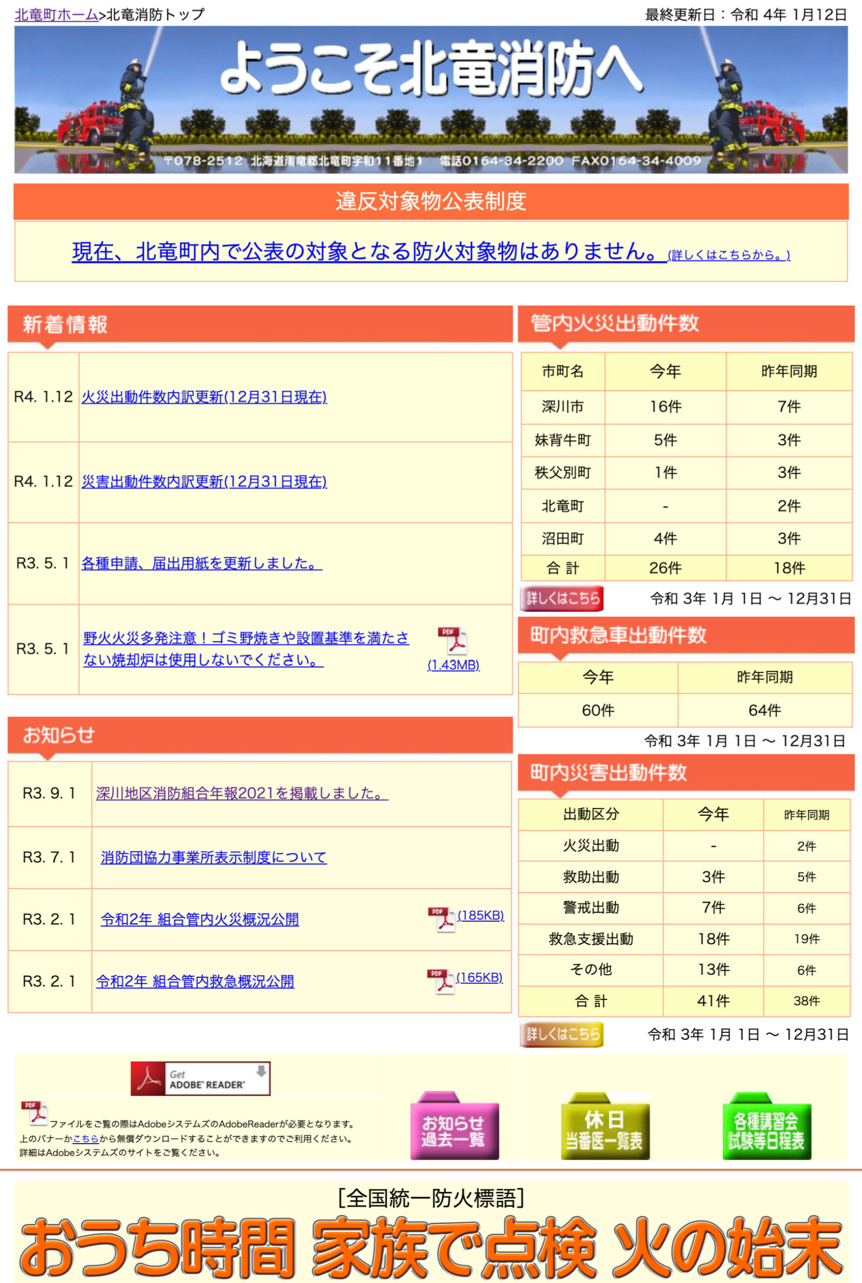 2021年12月分：火災・災害出動件数内訳更新【北竜消防】