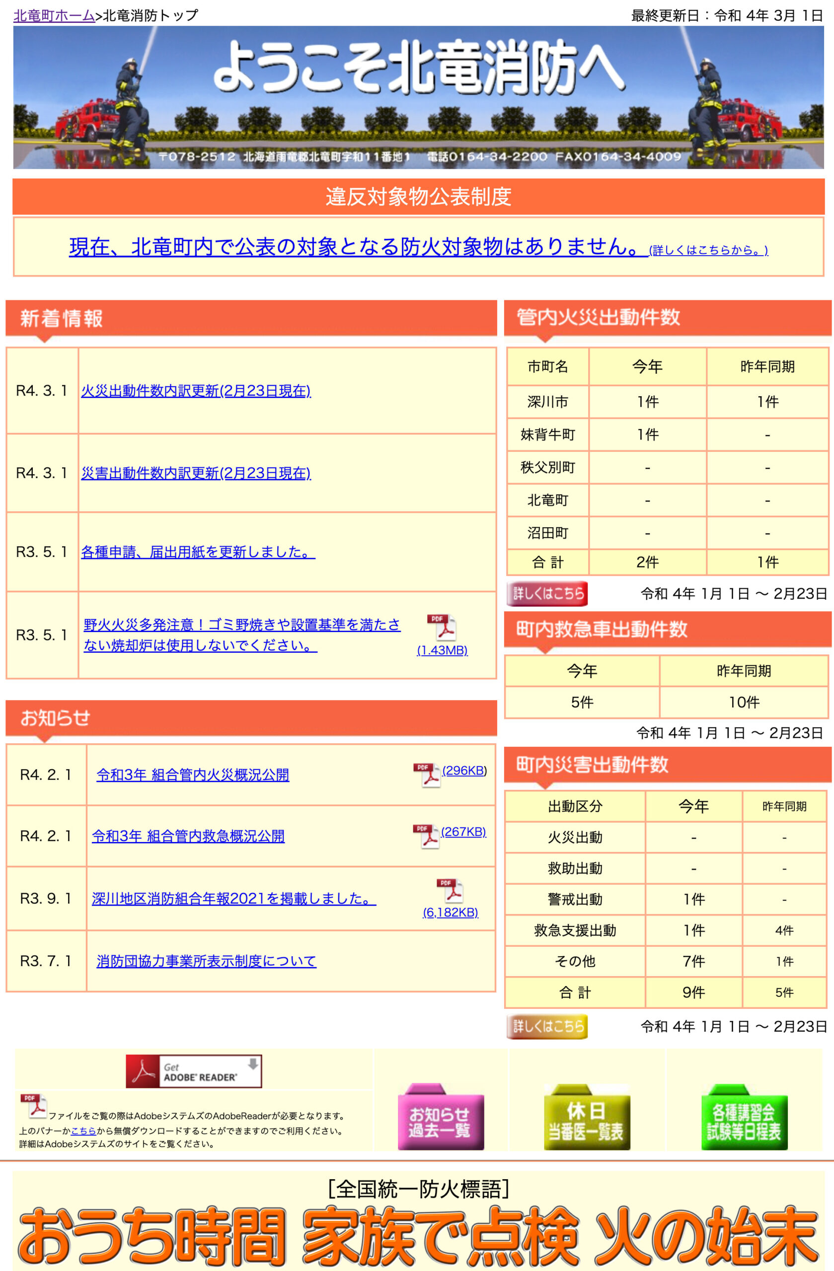 2022年2月分：火災・災害出動件数内訳更新【北竜消防】