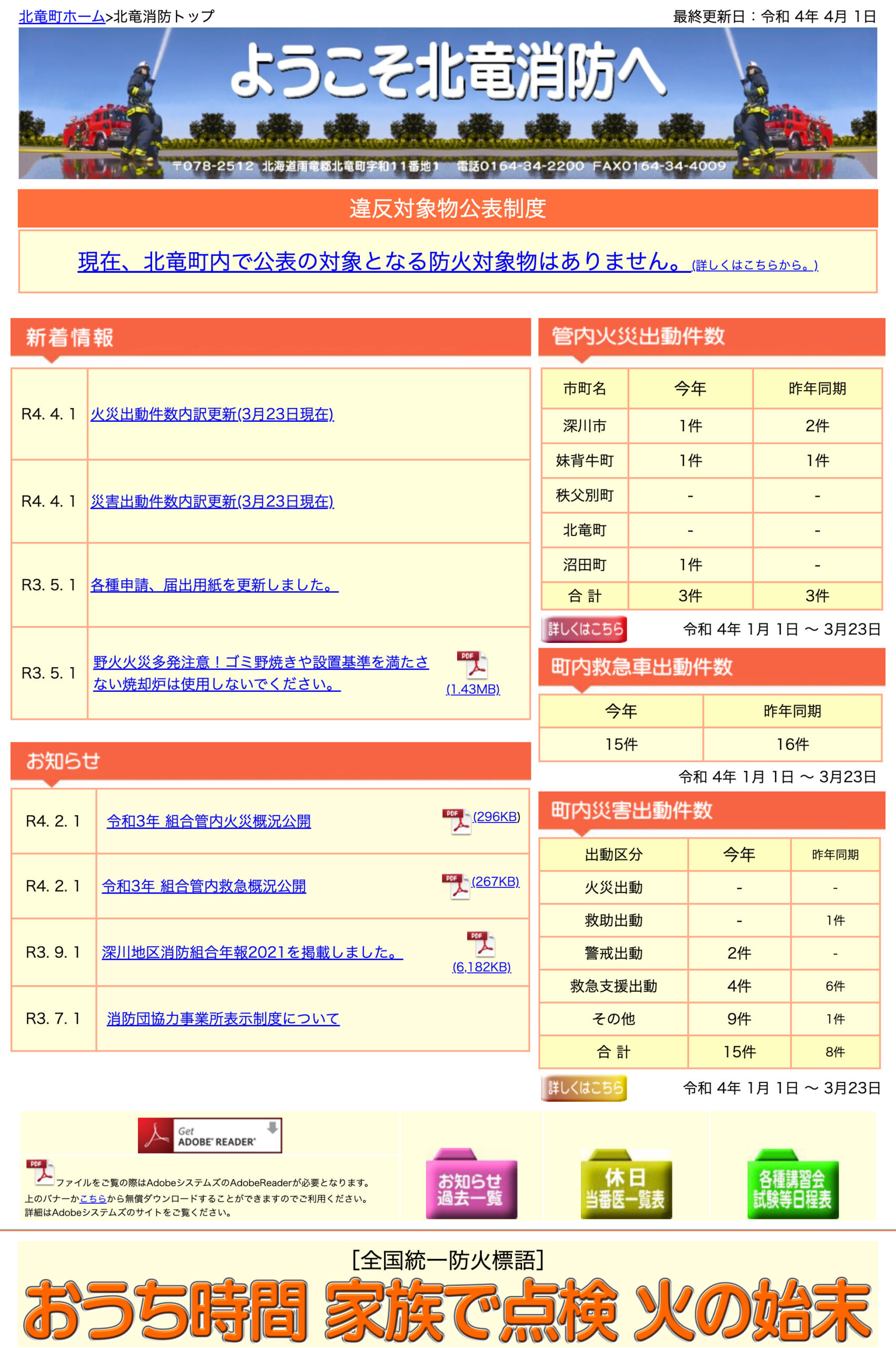 2022年3月分：火災・災害出動件数内訳更新【北竜消防】