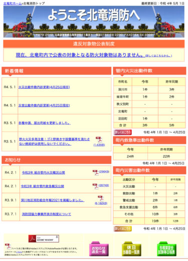 2022年4月分：火災・災害出動件数内訳更新【北竜消防】