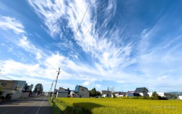 Langit musim gugur yang cerah dengan awan sutra