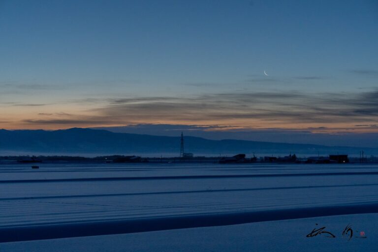 冬至の日の夜明け前の細い月