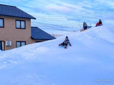 雪山で楽しむそり遊び