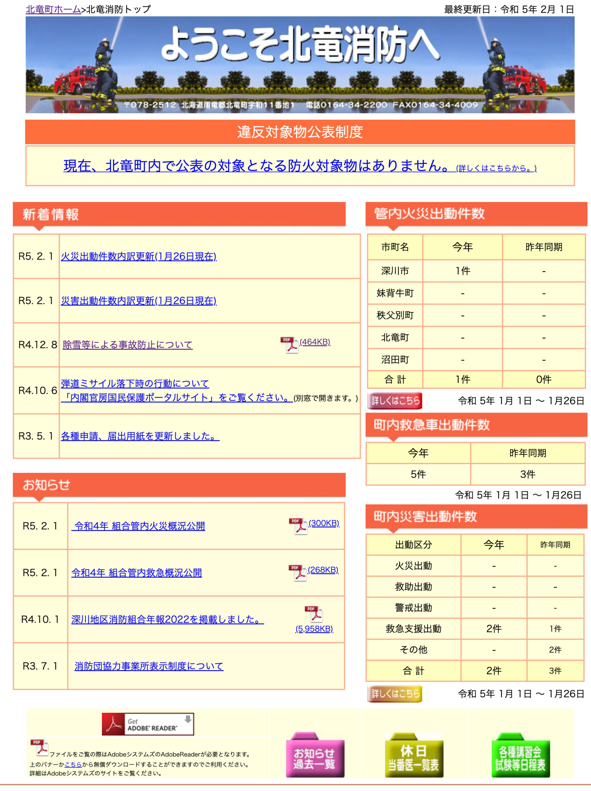 2023年1月分：火災・災害出動件数内訳更新【北竜消防】