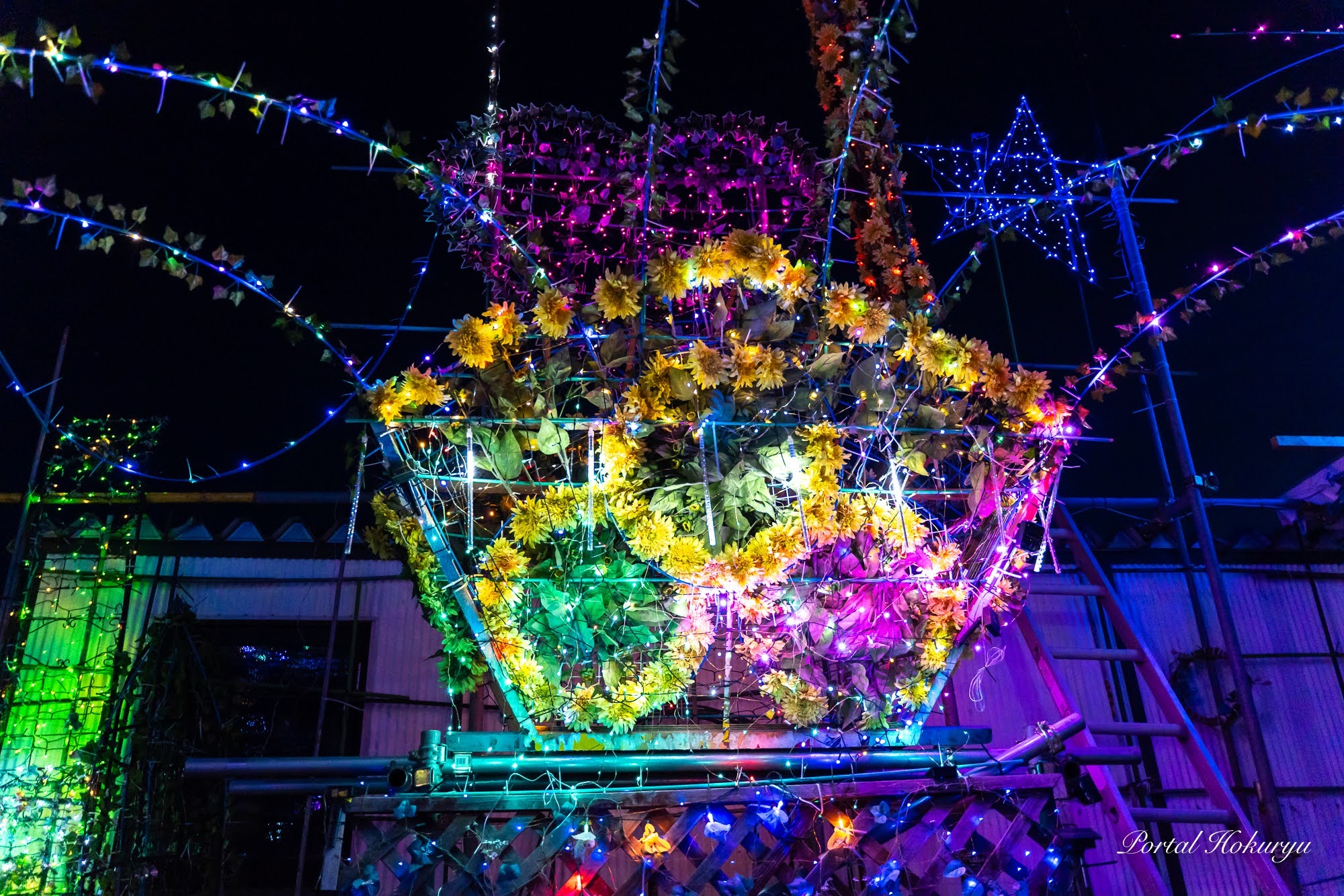 節也ルミナリエ 2023（鈴木節也さん作・お庭のソーラーイルミネーション）碧水小学校の『神輿行灯』復活！