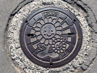 北竜町内にあるマンホール蓋デザイン！ひまわり咲ちゃん見っけ！
