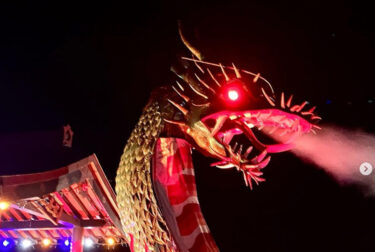 盆踊り大会開催後の花火と光る北竜丸です🐉【北竜町ひまわり観光協会】