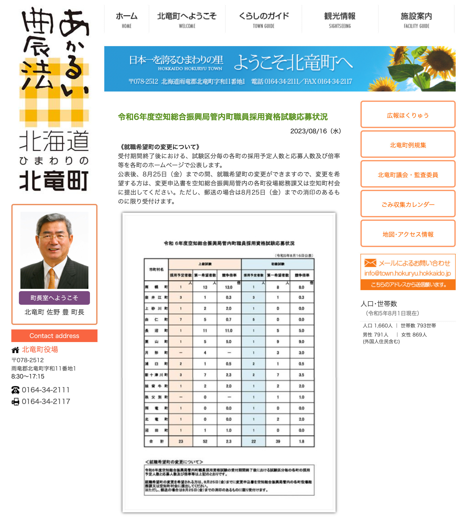 FY2024 Sorachi Bölgesel Kalkınma Bürosu Kasaba Çalışanı Nitelik Sınavı Başvuru Durumu [Hokuryu Kasaba HP]