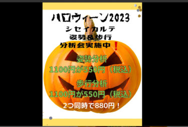 本日はイベントのご連絡です。①ハロウィーン2023 シセイカルテ　姿勢＆歩行分析会❗️② 秋の筋トレキャンペーン！【北竜ひまわり整骨院】