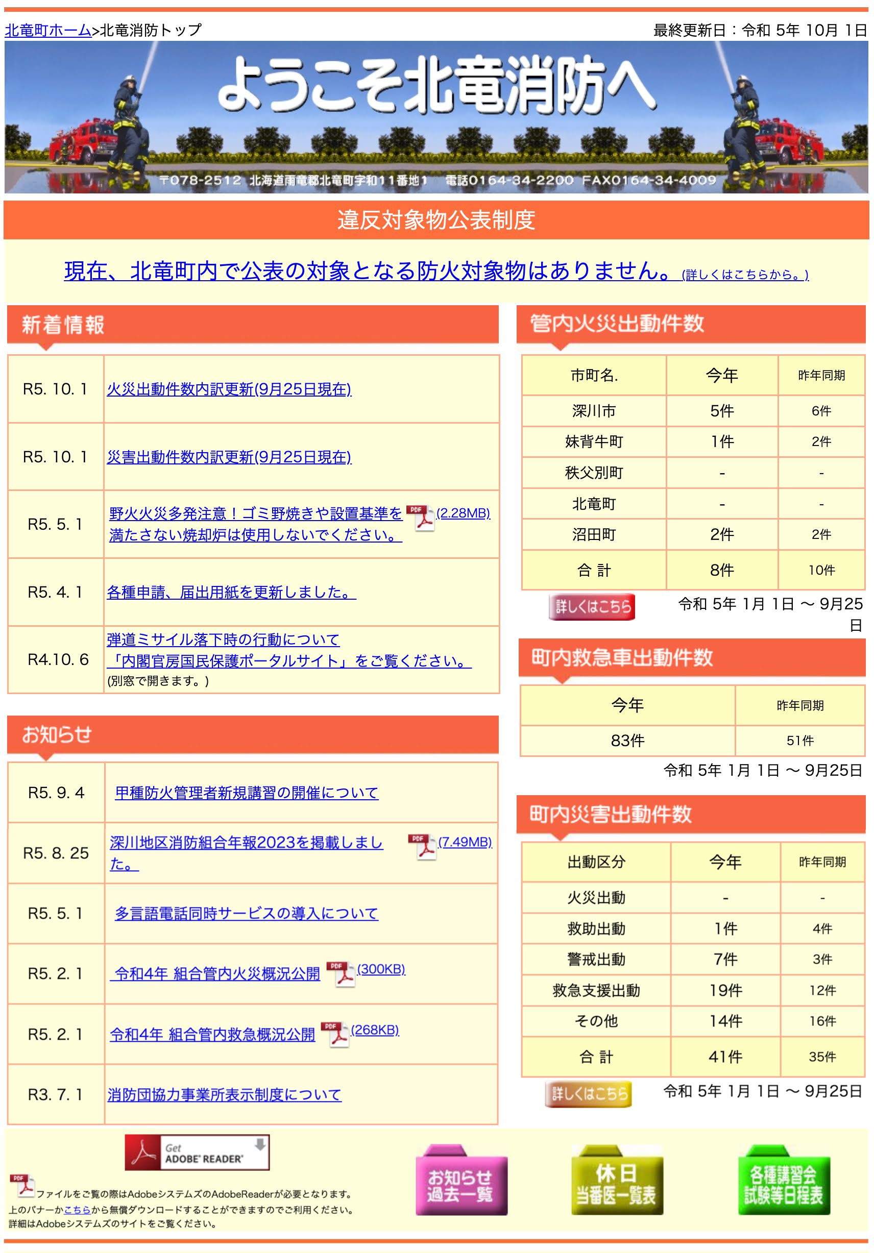 2023年9月分：火災・災害出動件数内訳更新【北竜消防】