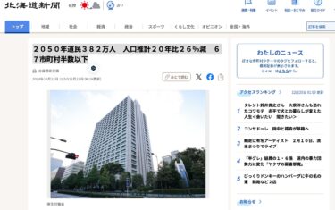 [होकुर्यु टाउन: 778 लोग] होक्काइडो की जनसंख्या 2050 में 3.82 मिलियन होने का अनुमान, 2020 से 26% की कमी, 67 शहरों, कस्बों और गांवों की संख्या आधे से भी कम होगी [होक्काइडो शिंबुन]