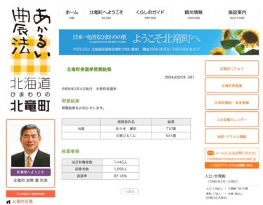 北竜町長選挙開票結果【北竜町HP】