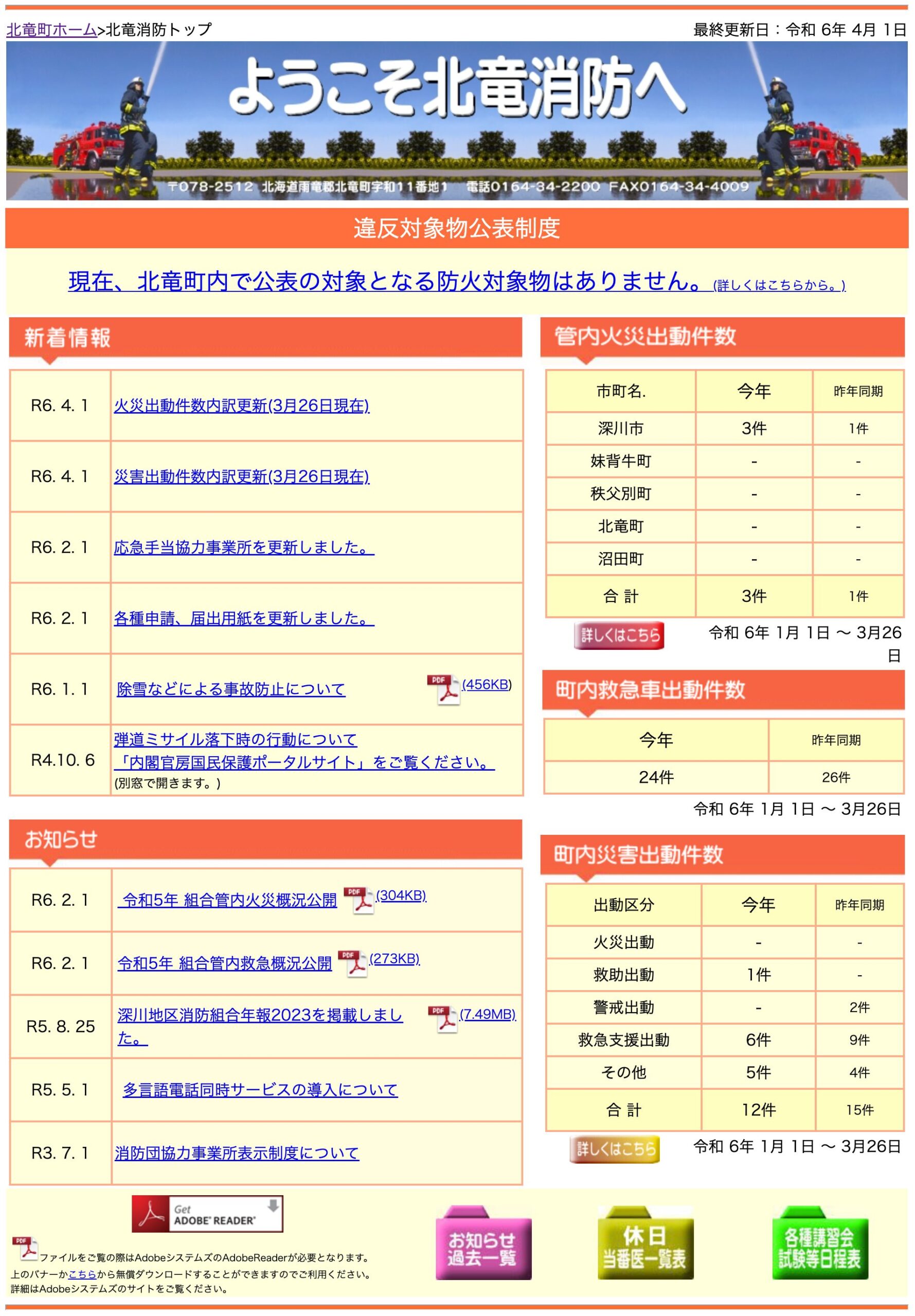 2024年3月分：火災・災害出動件数内訳更新【北竜消防】
