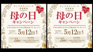 5月12日（日）は、母の日です 🌺 今年も、温泉来館者女性限定で粗品をプレゼントいたします 🥰 美容グッツをランダムに詰めた粗品をお渡しします【サンフラワーパーク北竜温泉】