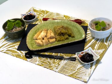 みつ葉入玄米おじやとふきと筍の合わせ煮物で春の味わい【みのりっち北竜の元気な野菜達】