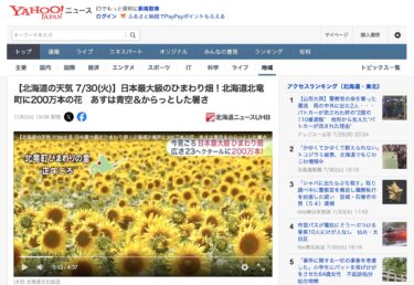 [Hokkaido Hava Durumu 30 Temmuz (Salı)] Japonya'nın en büyük ayçiçeği tarlası! Hokkaido'daki Hokuryu Kasabasında 2 milyon çiçek Yarın (31/7) gökyüzü mavi ve sıcak olacak [UHB Hokkaido Kültür Yayıncılığı・Yahoo!News]
