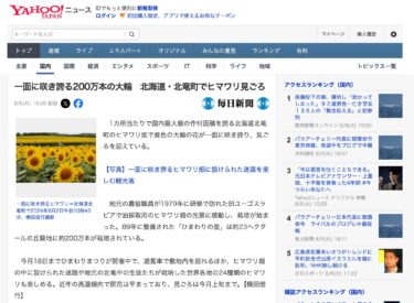 一面に咲き誇る200万本の大輪　北海道・北竜町でヒマワリ見ごろ【毎日新聞・Yahoo!ニュース】