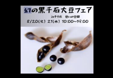 8/20(火)21(水) 幻の黒千石大豆フェアinチカホ チ・カ・ホ　憩いの空間 10:00-19:00　ご来場お待ちしております【黒千石事業協同組合・常務】