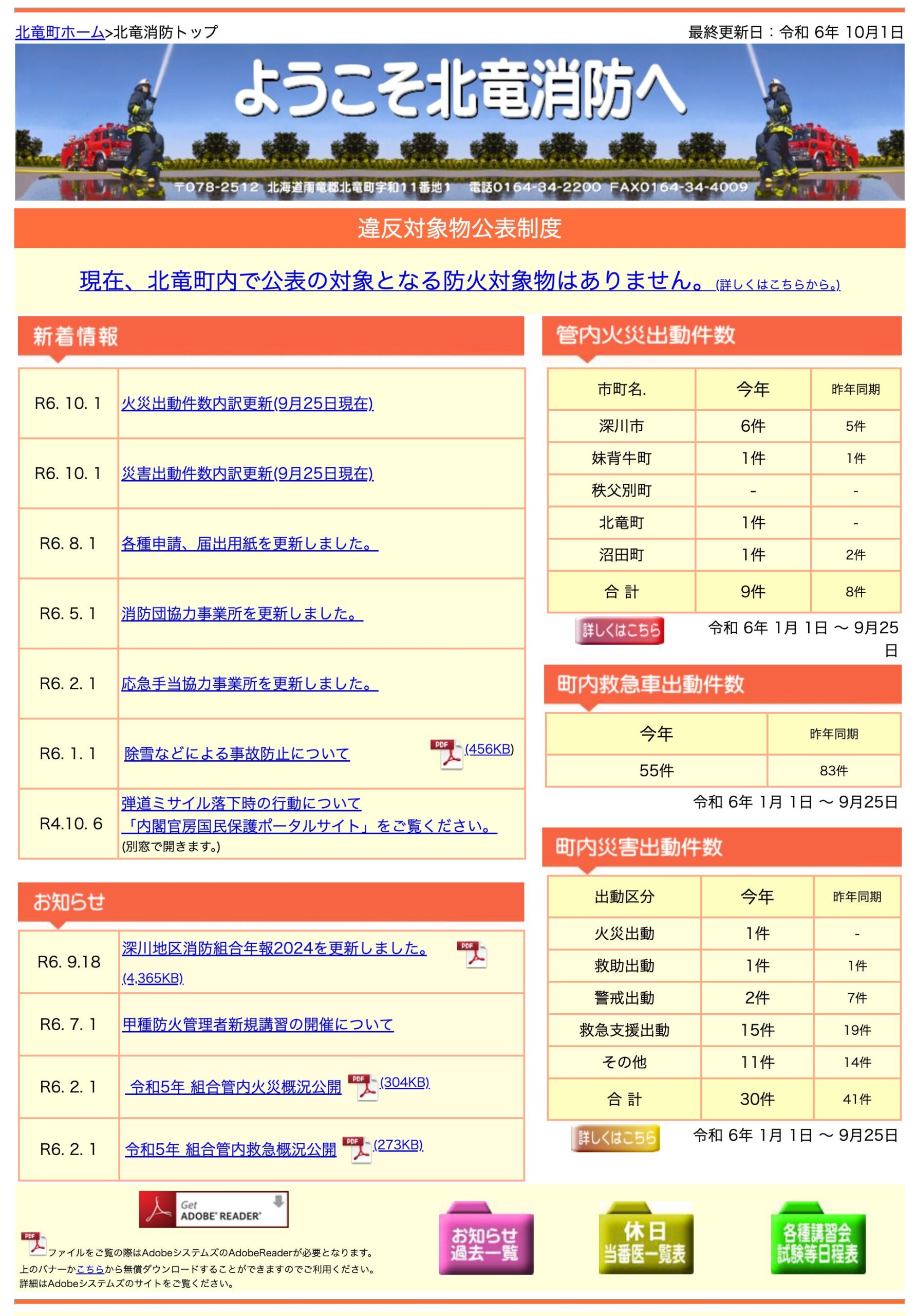 2024年9月分：火災・災害出動件数内訳更新【北竜消防】