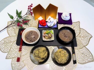 Enjoy New Year's rice cakes with zenzai and Kurosengoku kinako mochi