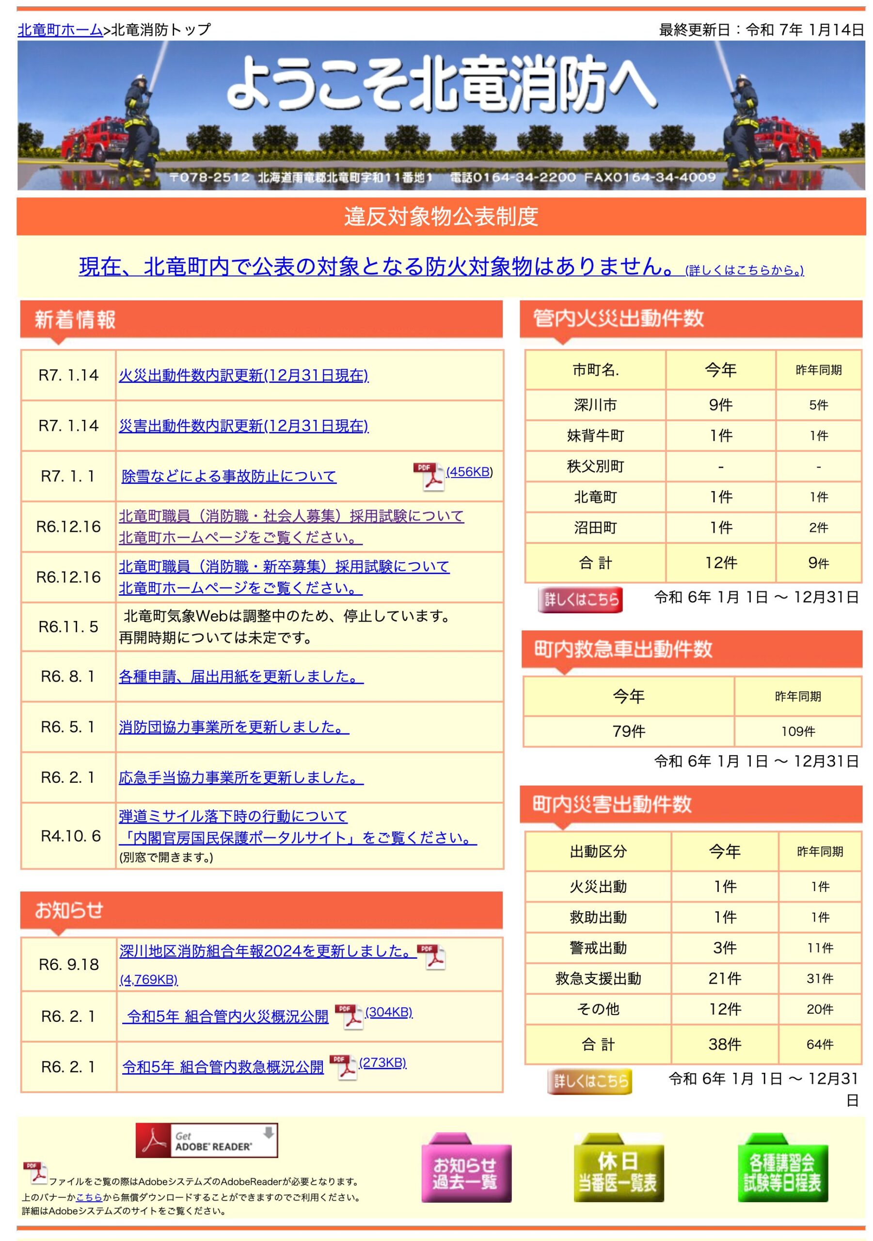 2024年12月分：火災・災害出動件数内訳更新【北竜消防】