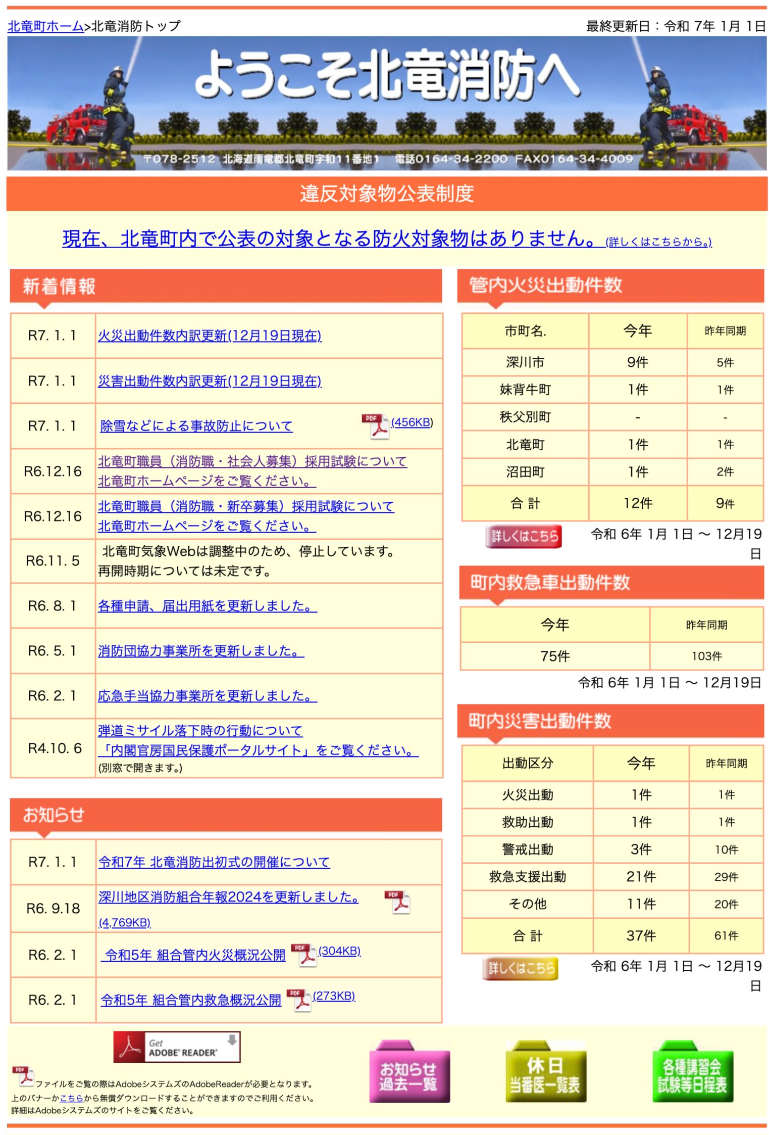2024年12月分：火災・災害出動件数内訳更新【北竜消防】