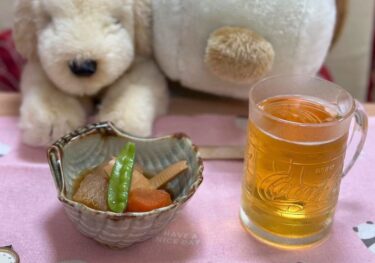 ☀️🌞 4月12日（土）はみちゃんのおつまみ：旬の筍煮物とビール 春ですね ♪ 店長が作りました 😊【kitchen晴晴】