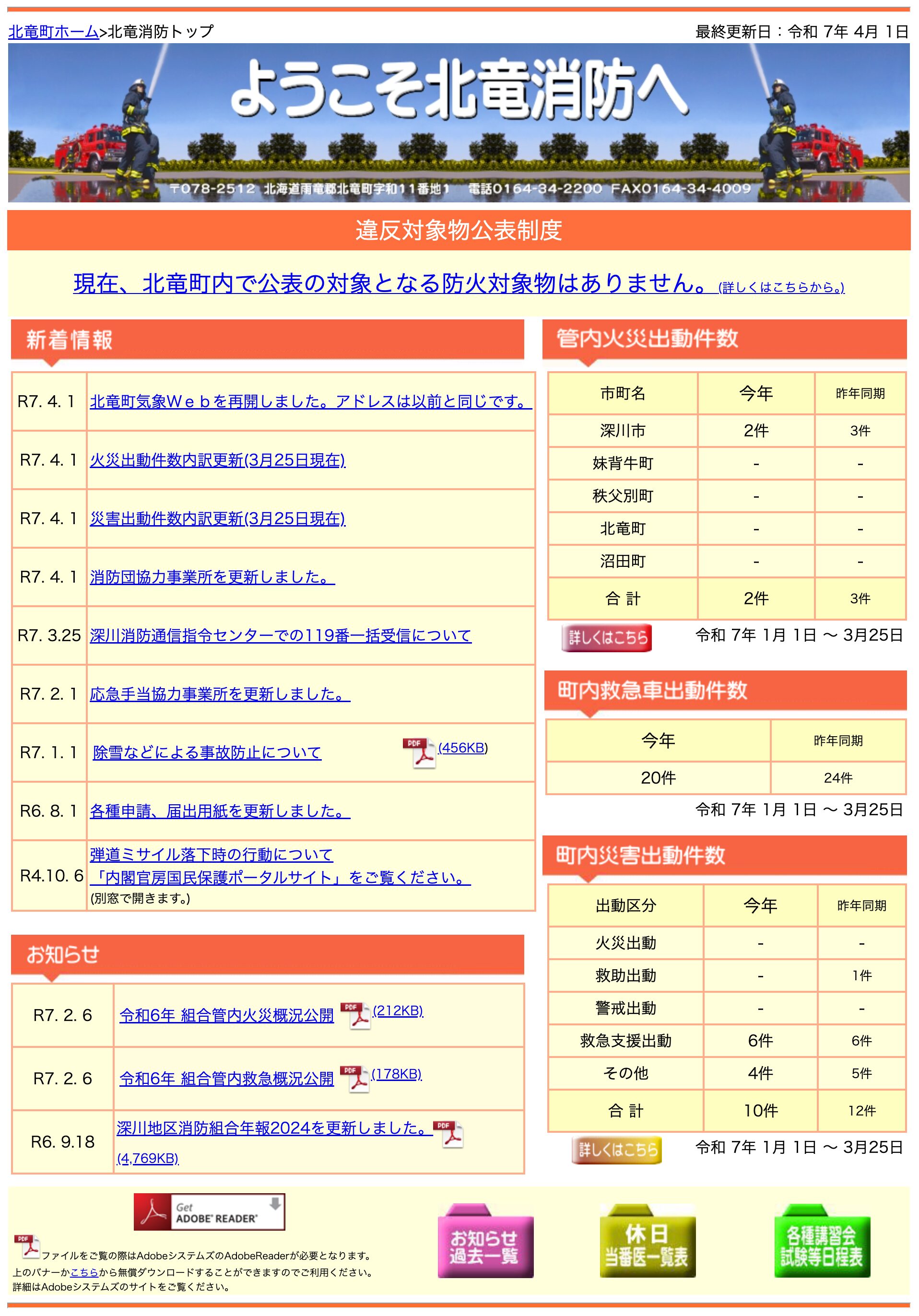 2025年3月分：火災・災害出動件数内訳更新【北竜消防】