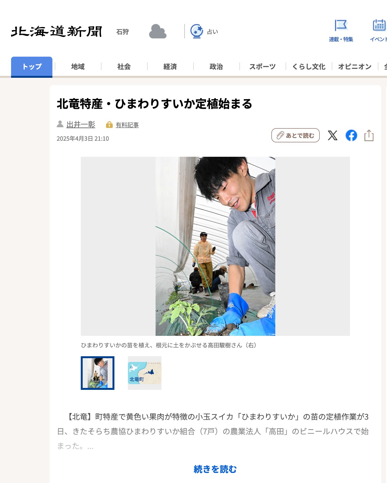 北竜特産・ひまわりすいか定植始まる【北海道新聞デジタル】