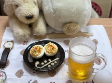 ☀️🌞 5月7日（水）はみちゃんのおつまみ：スタッフ ド エッグとビール 🍺 マスターが得意の前菜料理 🤩😤【kitchen晴晴】