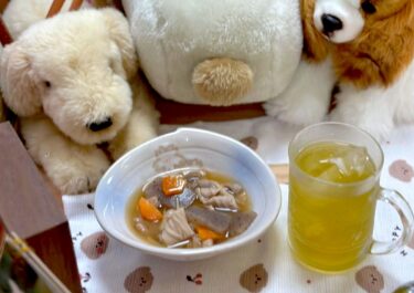 ☀️🌞 7月3日（木）はみちゃんのおつまみ：もつ味噌煮込みと焼酎緑茶割り【Kitchen晴晴】