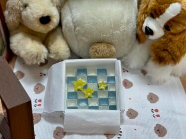 お客様から和菓子を頂きました。はみちゃんと一緒に食べました。京都鶴屋光信 ラムネユズコハク 琥珀糖 はみちゃん一緒に頂きました【Kitchen晴晴】