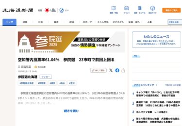 Tỷ lệ cử tri đi bầu tại quận Sorachi: 61,04% trong cuộc bầu cử Thượng viện, cao hơn lần trước tại 23 thành phố và thị trấn [Hokkaido Shimbun Digital]