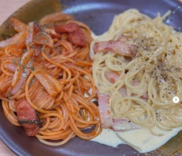 ☀️🌞 店長のまかない：カルボナーラとナポリタンのハーフ【Kitchen晴晴】