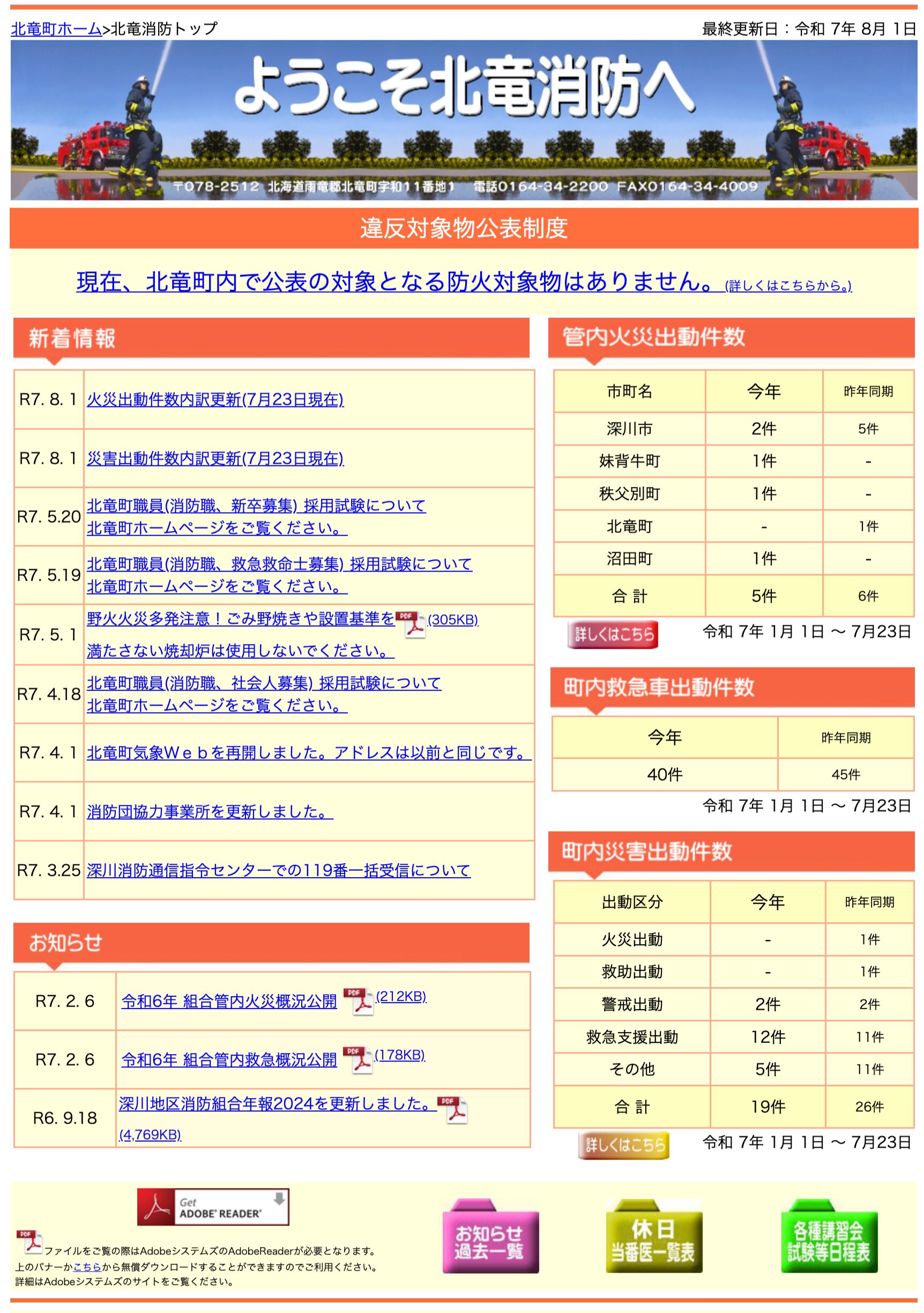 2025年7月分：火災・災害出動件数内訳更新【北竜消防】