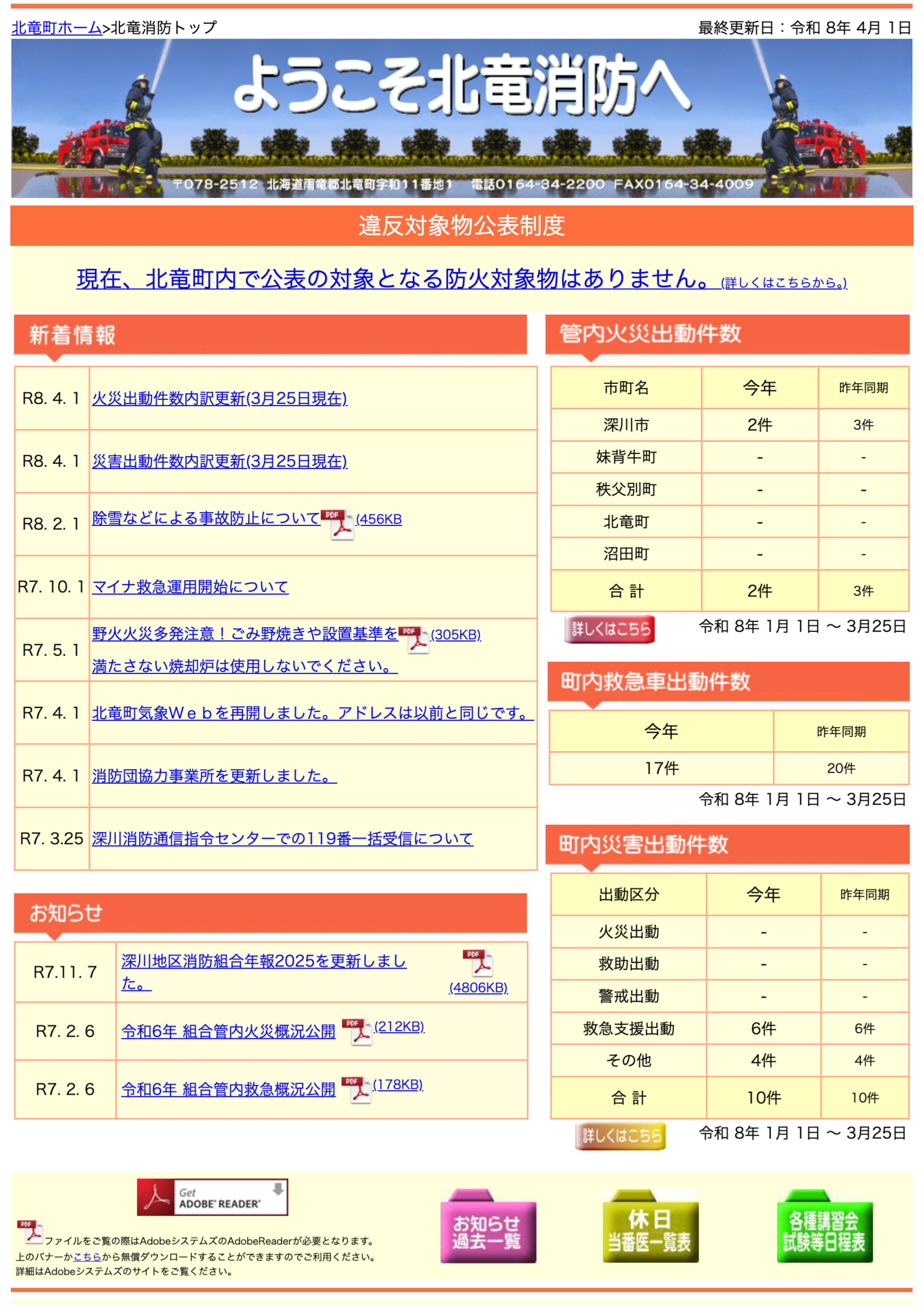 2026年3月分：火災・災害出動件数内訳更新【北竜消防】