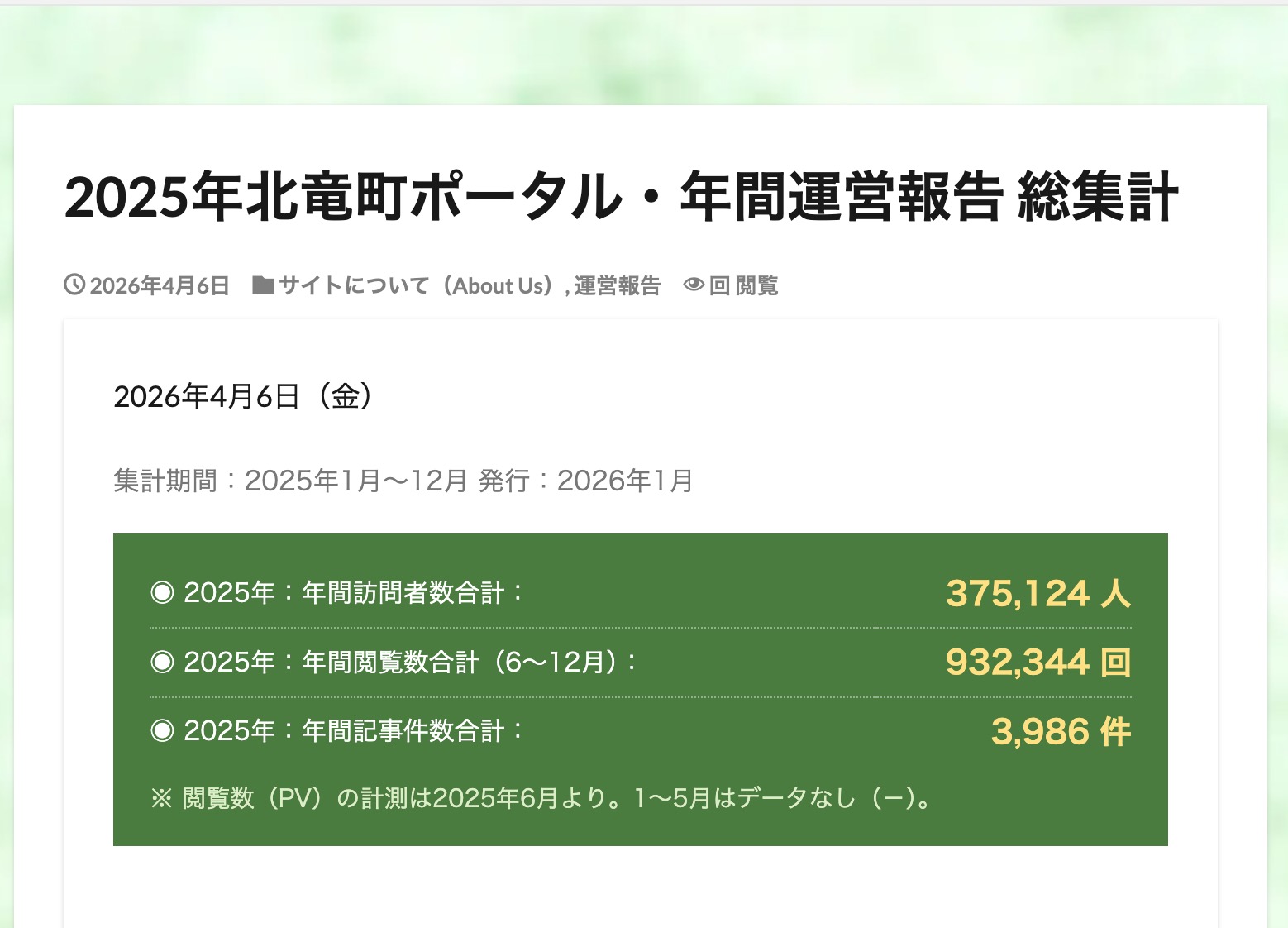 2025年北竜町ポータル・年間運営報告 総集計
