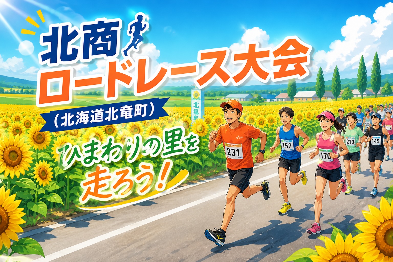 Lomba Lari Jalan Raya Hokushō (Kota Hokuryū, Hokkaido): Lari melintasi ladang bunga matahari!